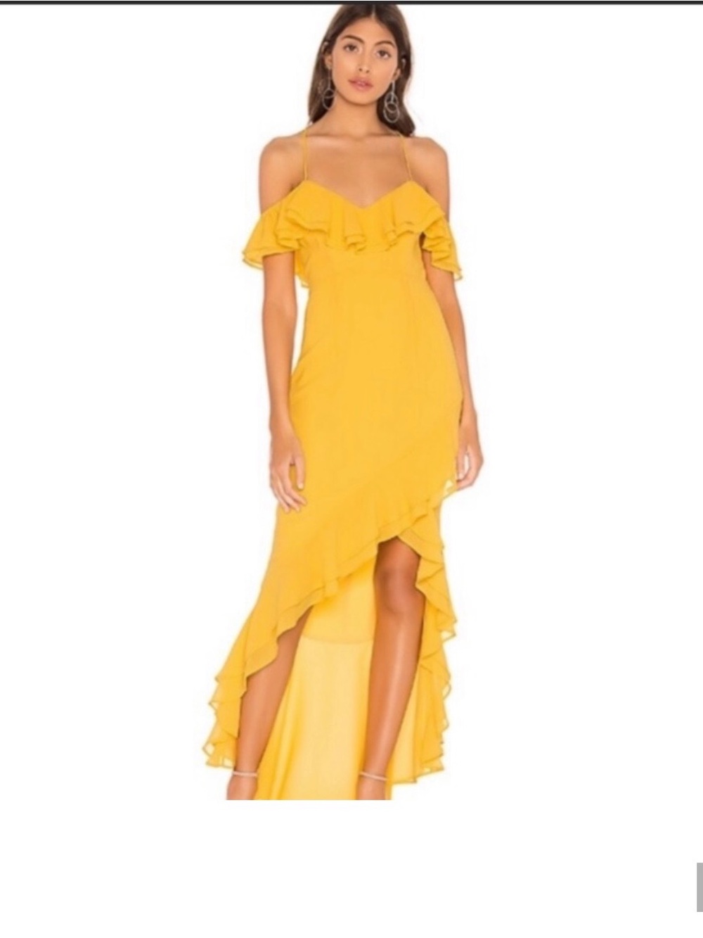 New Lovers + Friends Sunny Chrysalis Yellow Ruffle High-Low Maxi Gown